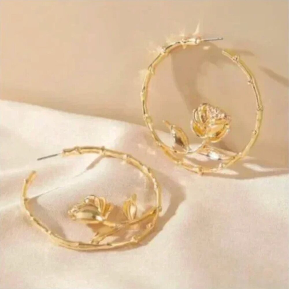 ⭐️❤️ FREE Rose Flower Floral Peasant Farm Hipster Hippie Art Boho Hoop Earrings